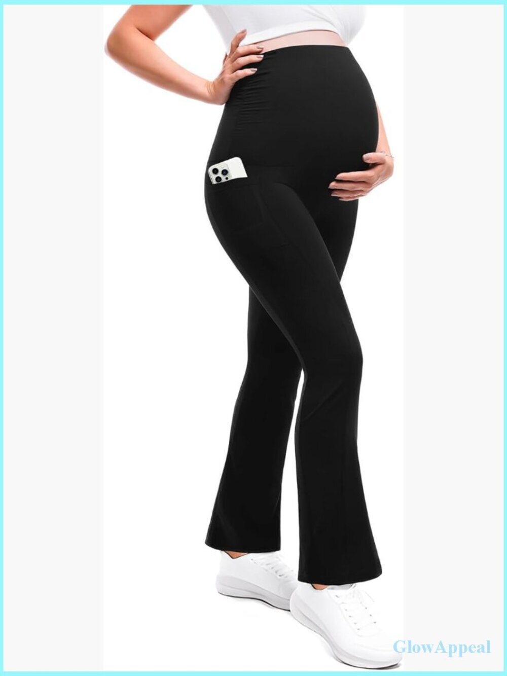 Maternity Flare Leggings with Pockets Over The Belly Yoga Pants Soft Activewear